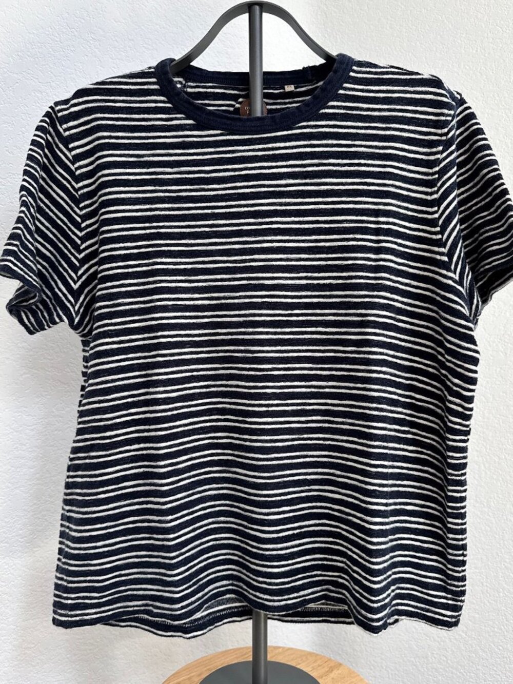Common People Striped T Shirt XL Navy White Cotton Short Sleeve Crew Neck